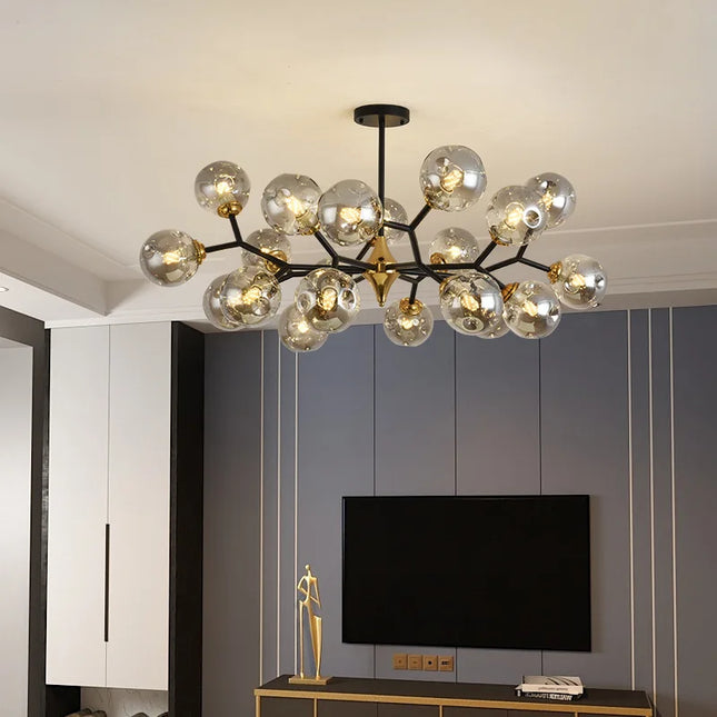 Suspension lustre LED boule de verre noir style nordique pour salon et salle à manger — LZ4X9QJ