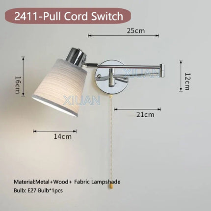 Applique murale LED à bras pivotant avec abat-jour en tissu plissé et métal — LZ4X9JQ