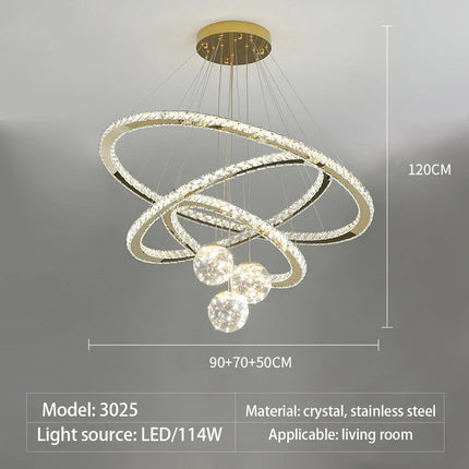 Lustre LED moderne anneau étoile en cristal doré et verre — LZ4X9T
