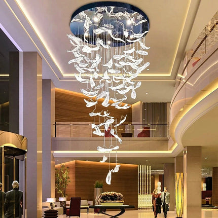 Lustre plume LED moderne en acier inoxydable et cristal — LZ4P9XQ