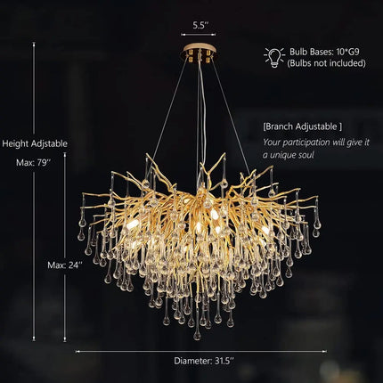 Lustre suspension moderne en cristal goutte de pluie décoratif — LZ4P9XJ