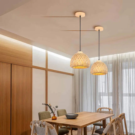 Lustre suspension tissé main en bambou avec LED intégrée — LZ4X9P