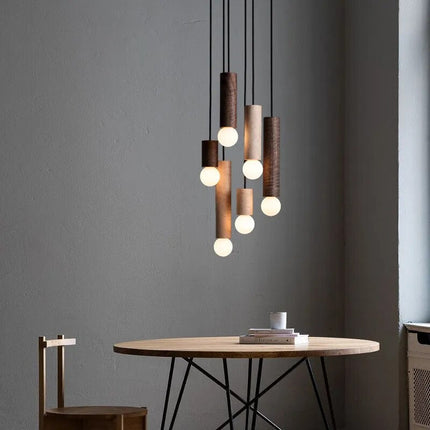 Suspension lustre à barre style chinois en noyer — LZ4R9XQ