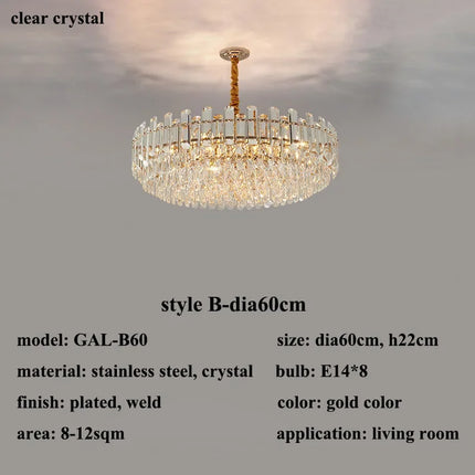 lustre de luxe moderne en cristal transparent pour décoration intérieure