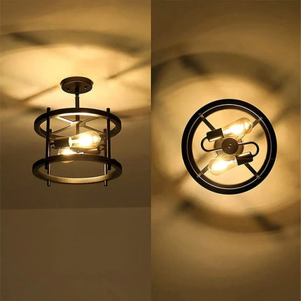 Plafonnier rétro semi-encastré 2 lumières bois style ferme industrielle — LZ4X9T