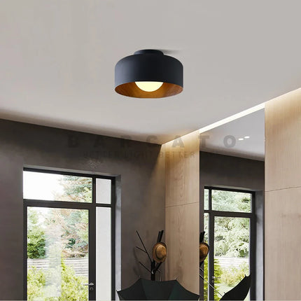 Plafonnier LED rond effet bois noyer style nordique pour salon et chambre — LZ4X9P2