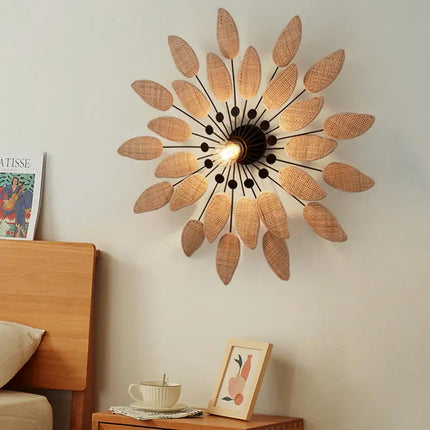 Applique murale en rotin style wabi sabi pour intérieur et salon de thé — LZ4XJ9