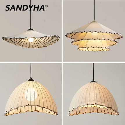Lustre suspension en tissu style nordique chapeau de paille décoratif — LZ4N7Q2