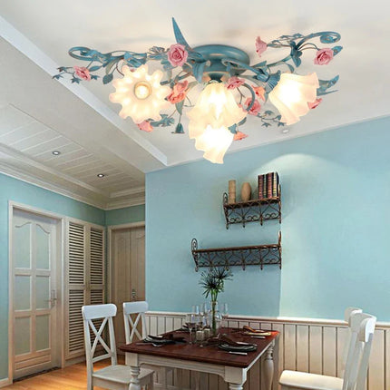 Plafonnier rétro en céramique décor fleurs et plantes lumineuses — LZ4X9Q7N
