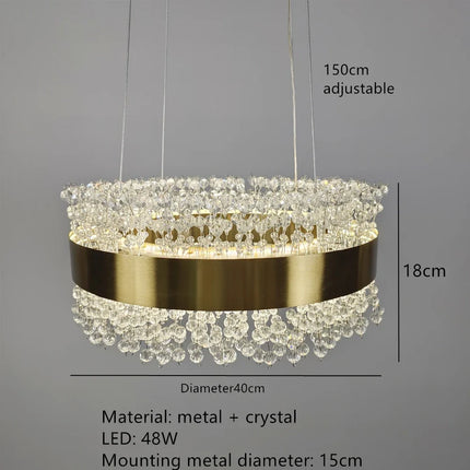 Lustre suspendu en cristal avec structure métal doré réglable — LZ4X9Q2F