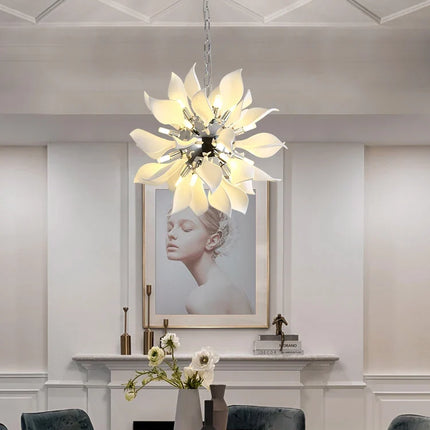 Lustre carré en céramique suspendu avec pétales de fleurs — LZ4X9T