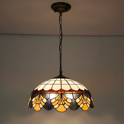 Suspension lustre baroque style Tiffany perle vitrail bleu marron 16" — LZ4X9P2