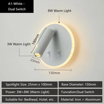 Applique murale LED moderne avec ports USB et lampes de lecture réglables — LZ4X9P2