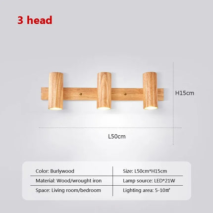 Applique murale LED nordique en bois à projecteurs multi-angles réglables — LZ4X9T1
