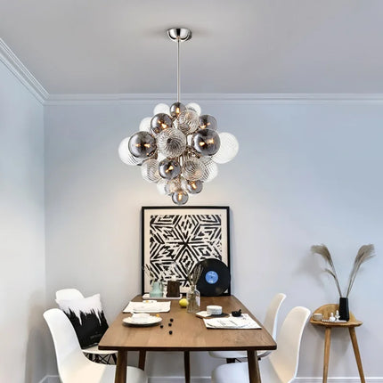 Lustre suspension nordique boule en verre argenté à bulles d’air — LZ4X9M