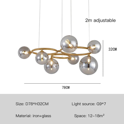 Lustre suspension boule en verre avec barre métallique ronde — LZ4P9X