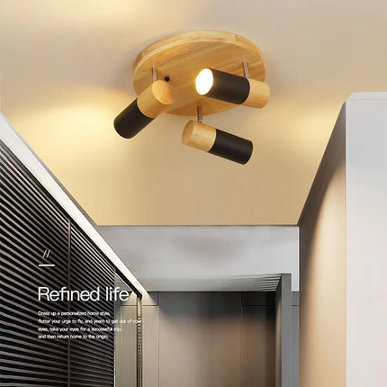 Plafonnier LED rotatif multi-têtes en bois style nordique décoratif — LZ4X9J