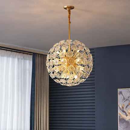 Lustre rond en cuivre avec cristal motif pissenlit pour décoration — LZ4G7Q9