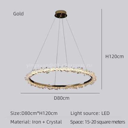 Lustre en cristal de luxe avec anneau doré lumineux et élégant — LZ4X9P