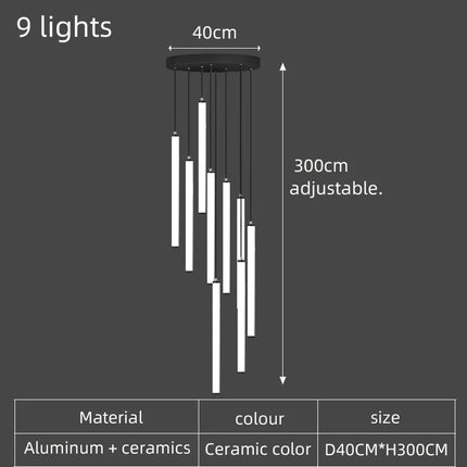 Lustre LED tube long spirale au design minimaliste moderne 2023 — LZ4X9M