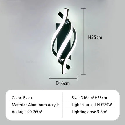 Applique murale LED décorative à spirale incurvée — LZ4X9T1