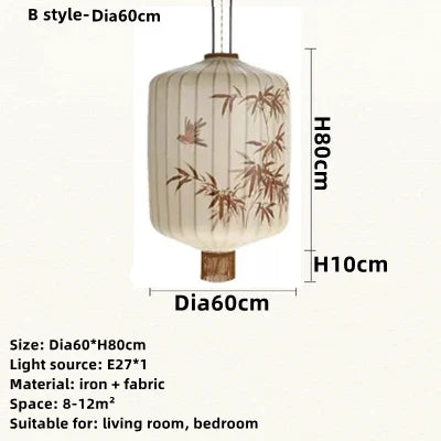 Lanterne suspension en tissu chinois à motif dessiné à la main pour salon et restaurant — LZ4X9P