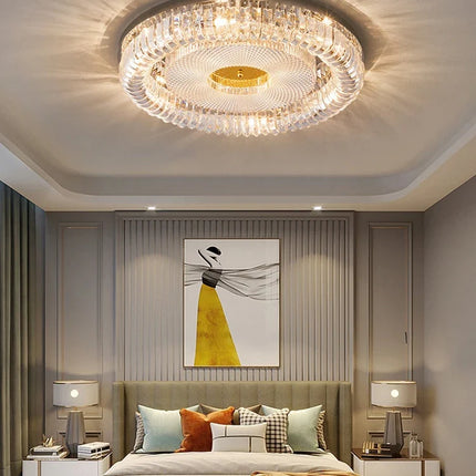 Plafonnier LED moderne à intensité variable en cristal doré et argenté — LZ4X9P