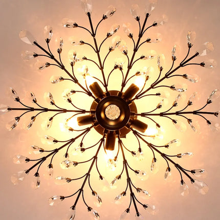 Lustre vintage noir en métal avec suspensions en cristal pour intérieur moderne — LZ4X9P2