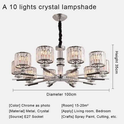 Lustre nordique en cristal avec métal chromé et verre transparent — LZ4X9M