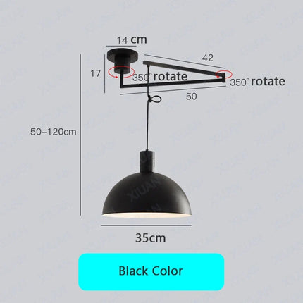 Suspension LED extensible avec abat-jour noir et chrome pour salon et salle à manger — LZ4X9P
