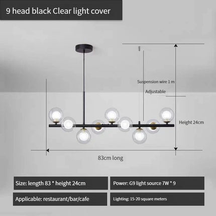 lustre long moderne en boule de verre abat-jour suspendu décoration led