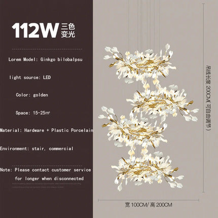 Ginkgo feuille cage d'escalier long lustre lumière atmosphérique villa de luxe duplex bâtiment loft hall d'hôtel lampes d'art créatives