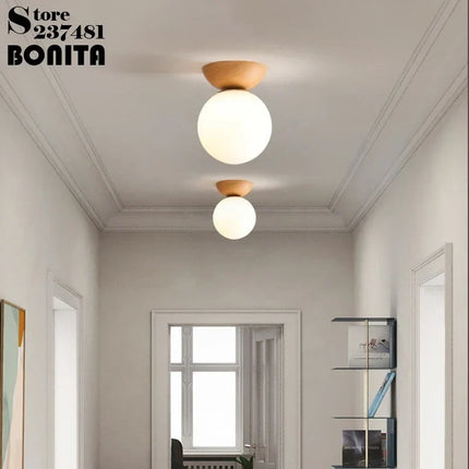 Suspension ronde en verre avec bois de noyer japonais — LZ4X9T2