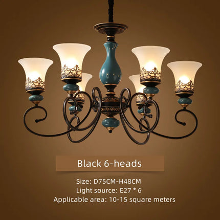 Lustre rétro européen en céramique avec abat-jour en verre — LZ4X9P2