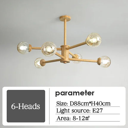 Lustre moderne en bois avec abat-jour en verre pour intérieur — LZ4X9P