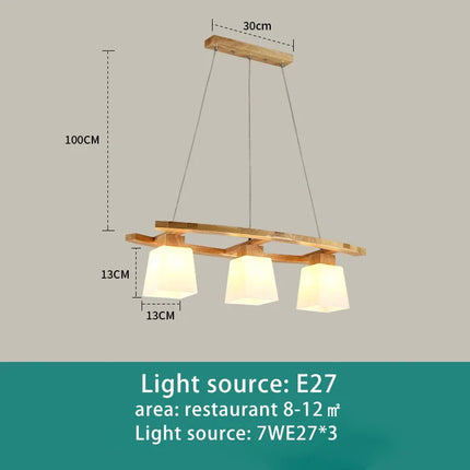 Lustre suspension bois créatif à trois têtes pour café et restaurant — LZ4X9M