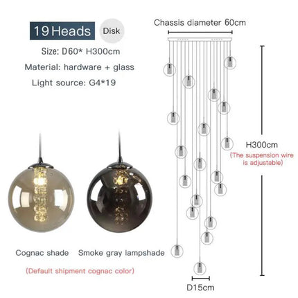 Lustre suspension boule de verre spirale style nordique pour duplex G4 — LZ4X9M