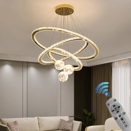 Lustre LED moderne anneau étoile en cristal doré et verre — LZ4X9T