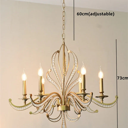 Lustre en métal doré antique orné de cristaux — LZ4X9P2