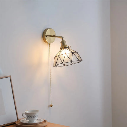 Applique murale LED nordique avec abat-jour verre et cuivre, interrupteur intégré — LZ4X9Q7