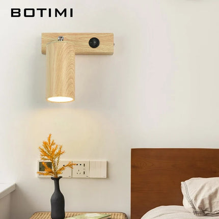 Applique murale en fer style nordique avec interrupteur bouton-poussoir imitation bois — LZ4X9T