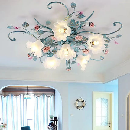 Plafonnier LED en fer fait main avec motif fleur de rose style américano-coréen — LZ4X9P