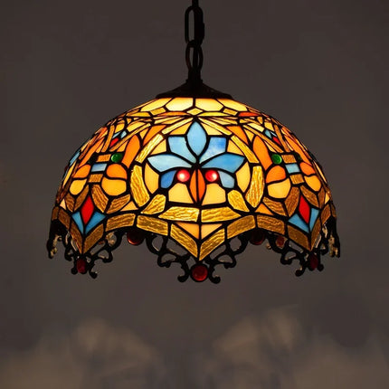 Lustre suspension en verre coloré style Tiffany européen rétro — LZ4G7X2