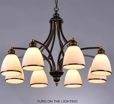 Lustre vintage en fer et bronze avec abat-jour en verre style loft — LZ4X9P