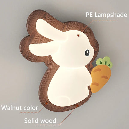 Lampe de chevet japonaise wabi-sabi avec base en bois et motif lapin — LZ4X9P2