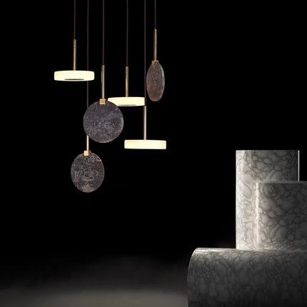 Lustre LED art déco en bois et marbre au design moderne — LZ4X9P