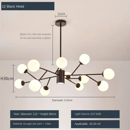 Lustre suspension LED avec globe en verre style nordique — LZ4G7X