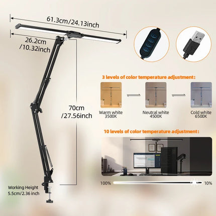 Lampe de bureau LED double tête réglable avec port USB — LZ4X9P2