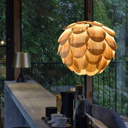 Lustre suspension ananas en placage de bois pour hôtels et restaurants — LZ4X9T
