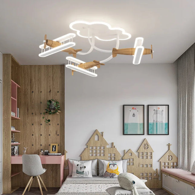 Lustre avion enfant avec télécommande design dessin animé — LZ4X9P